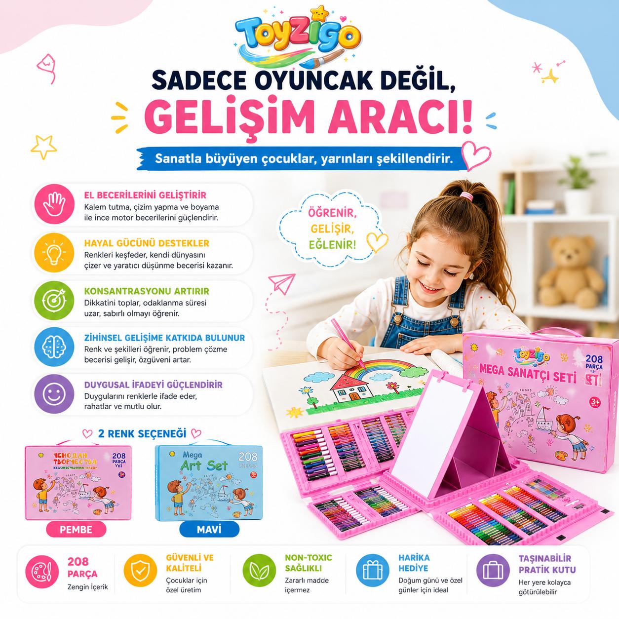 Toyzigo Mega Sanatçı Seti – 208 Parça 🎨