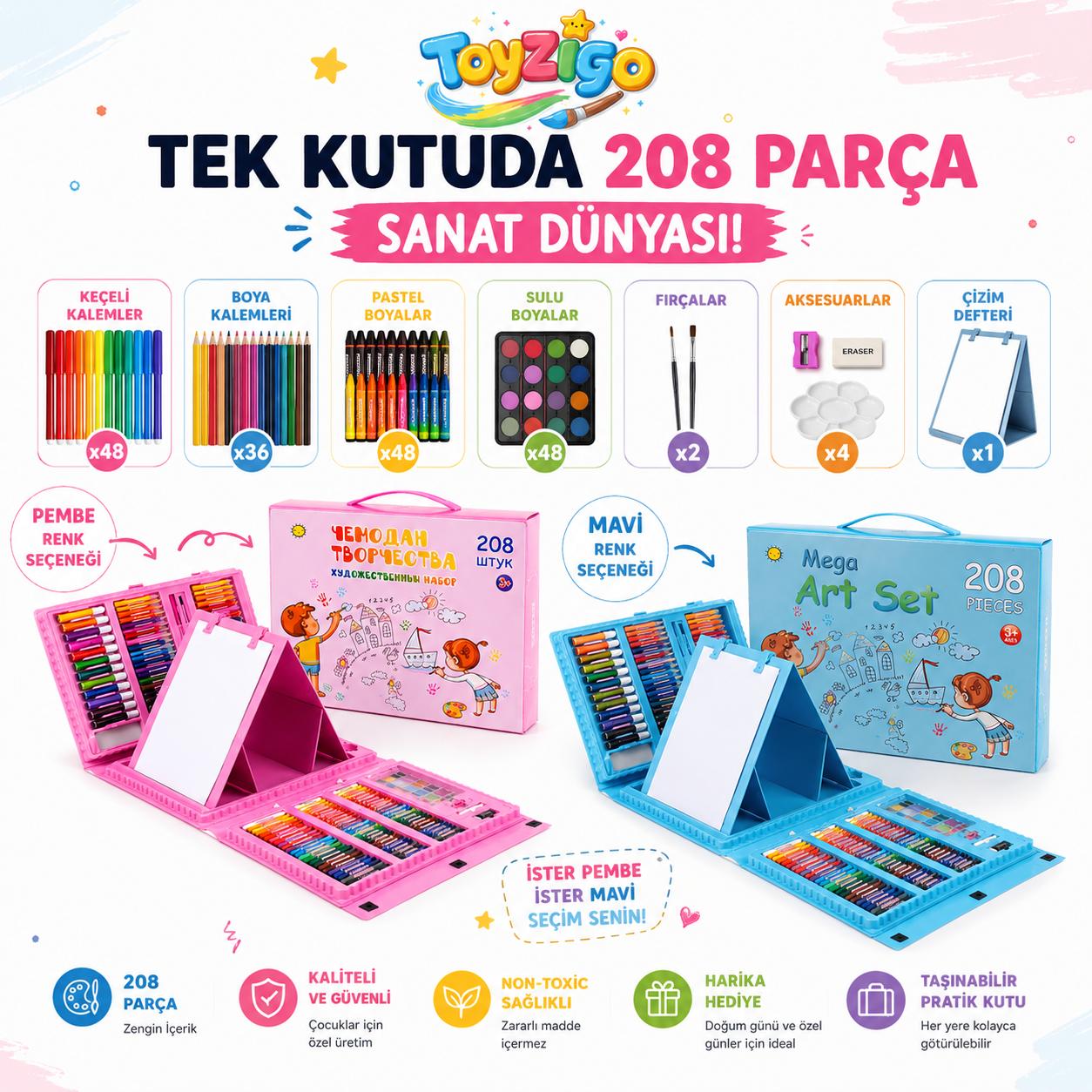 Toyzigo Mega Sanatçı Seti – 208 Parça 🎨